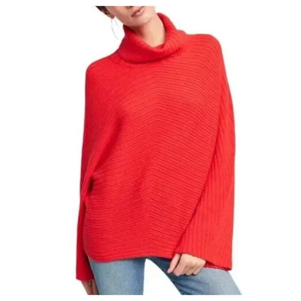 Anthropologie Moth Women's S Tisbury Turtleneck Sweater Red Ribbed Knit Pullover